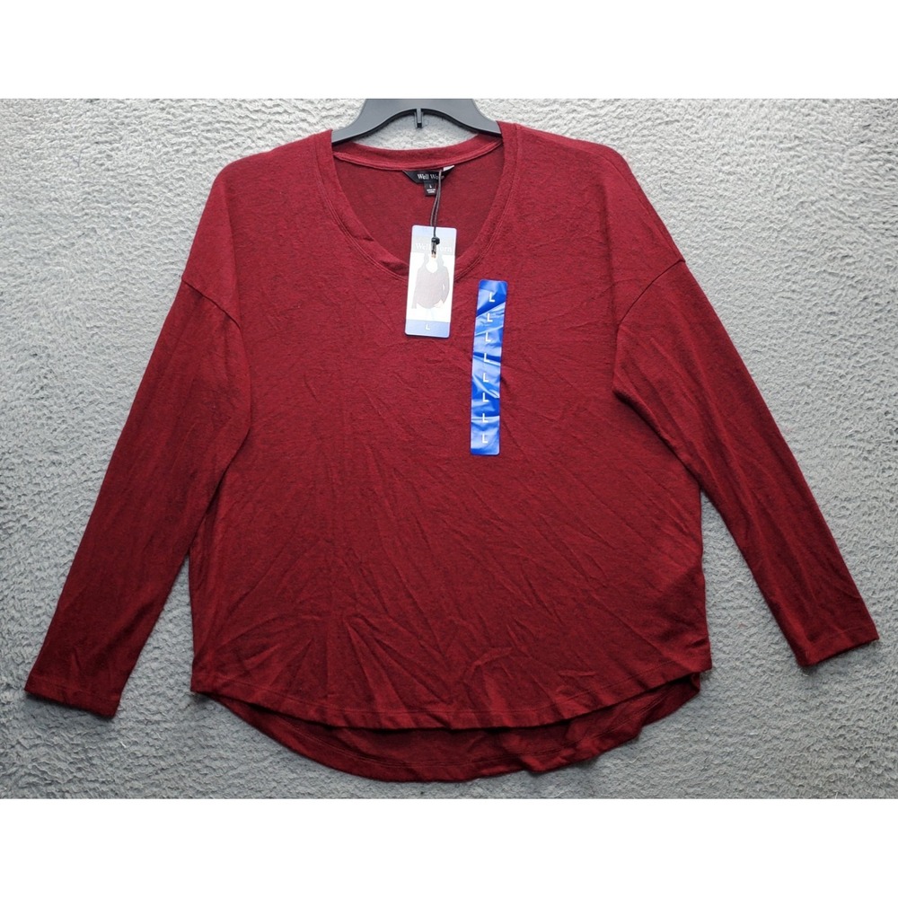 Well Worn Blouse Top Womens L Dark Red Viscose Long Sleeve Round Neck Pullover